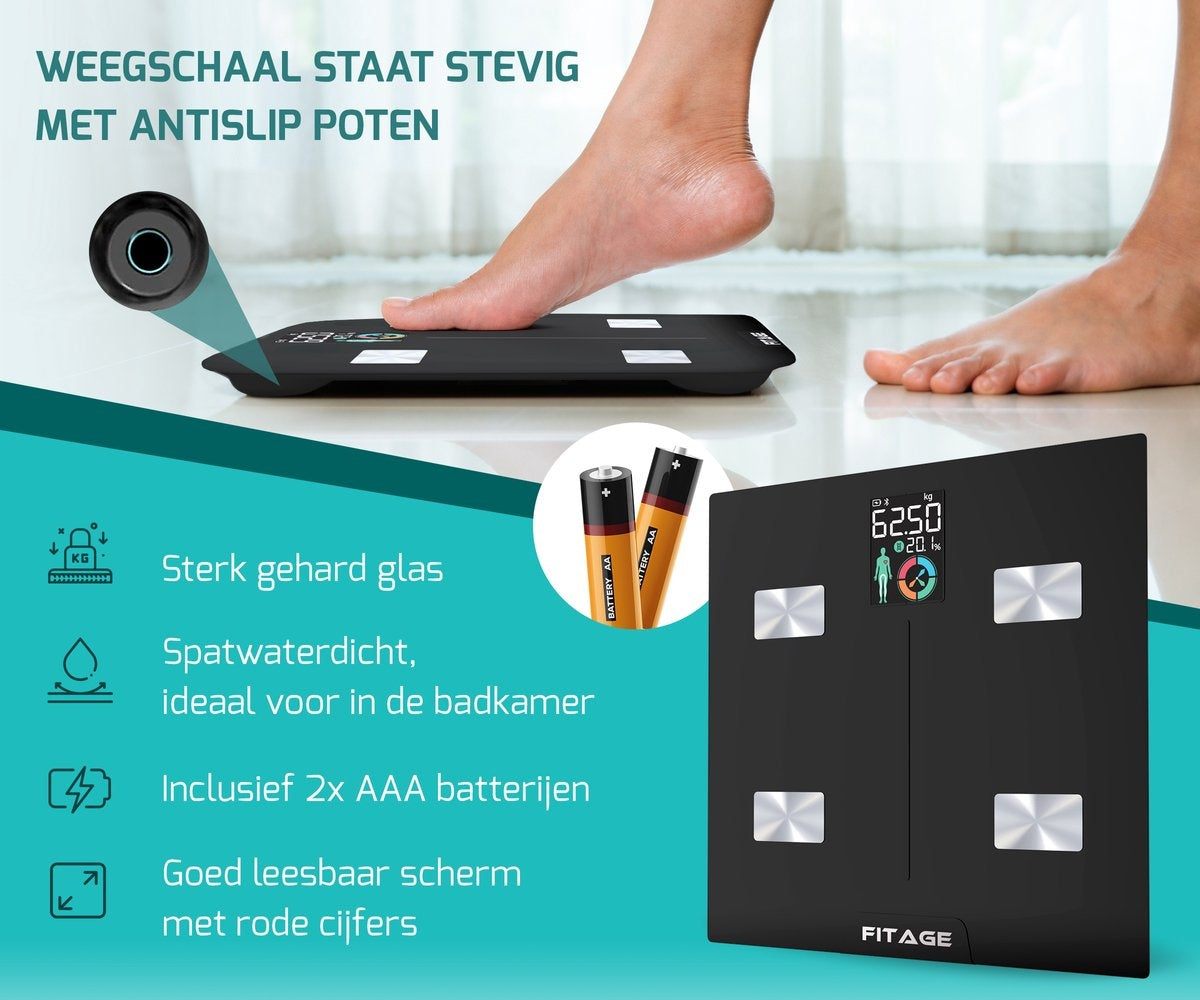 FITAGE Pèse-personne LCD Digital - Pèse-personne intelligent avec analyse corporelle 17x - Pèse-personnes - FITAGE App