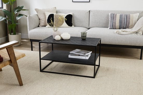 Table basse Lifa Living Dijon - Bois et acier - Intérieur - Noir - Motif à chevrons - 80 x 50 x 45 cm