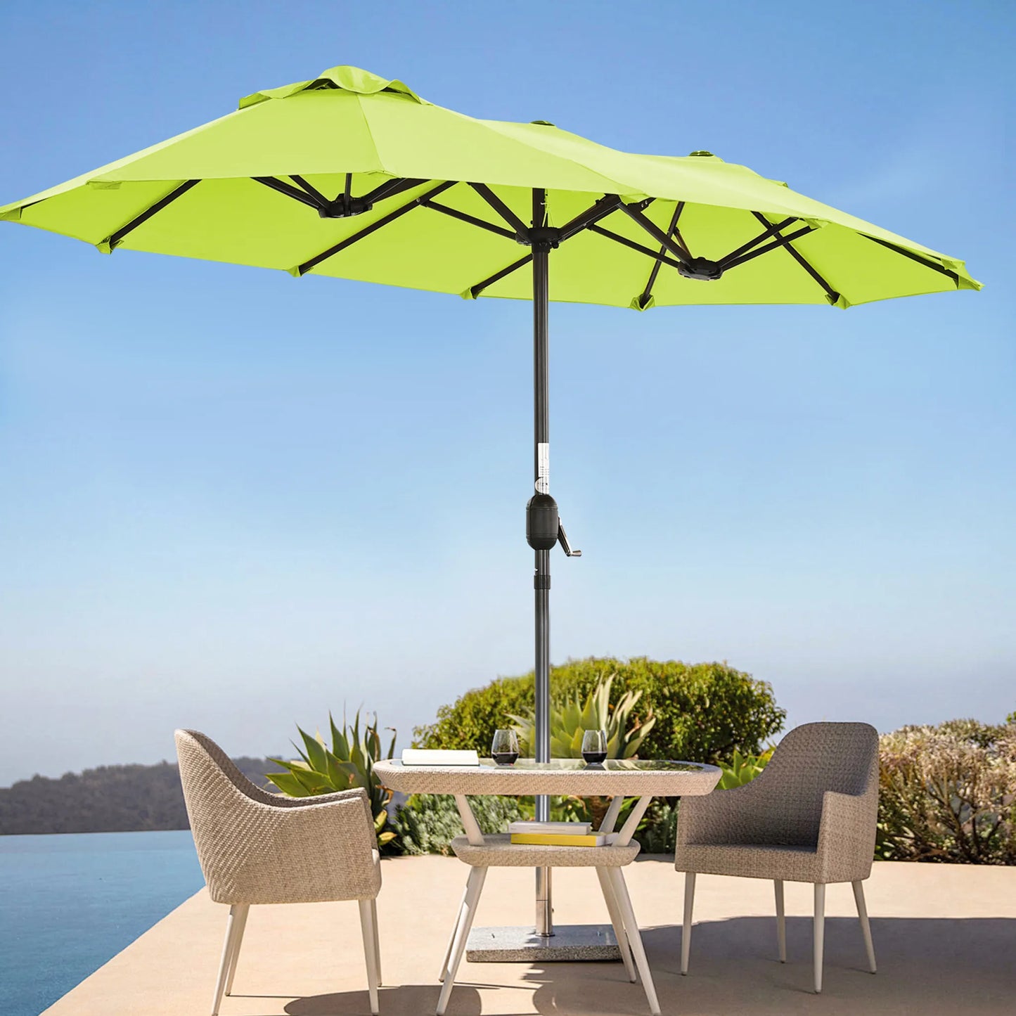Parasol double Angel Living - 2,97 x 1,53 m - avec manivelle - UPF 50+ - vert pomme
