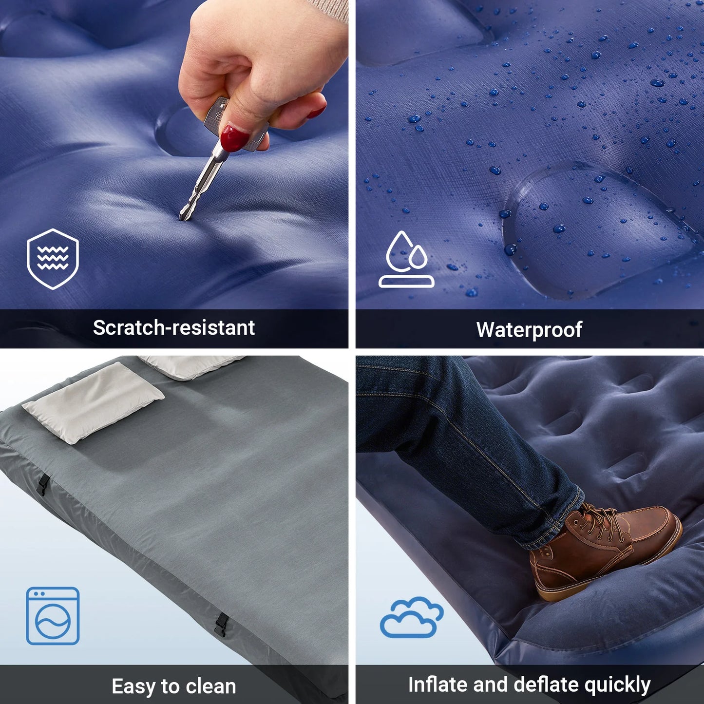 SoBuy OGS32-II-L-HG-P01 Matelas de camping gonflable pour 2 personnes, gris – Avec oreillers, drap-housse et pompe, 191 × 137 cm