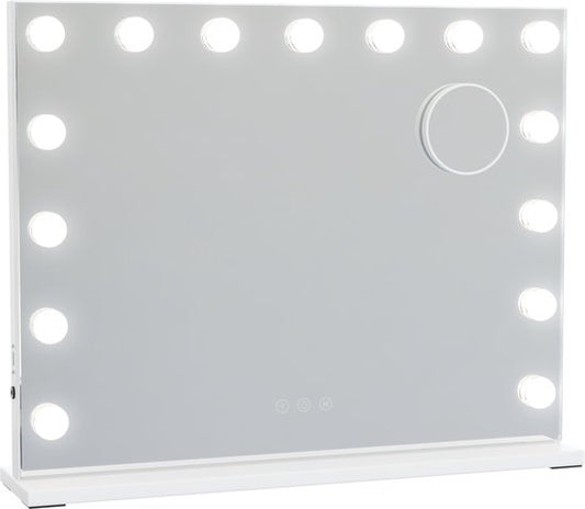 Avalo - Miroir de maquillage avec éclairage - 56x44 CM - Miroir Hollywoodien - Miroir avec éclairage - Miroir de maquillage - 3 modes d'éclairage graduables - grossissement 10x - chargeur USB intégré
