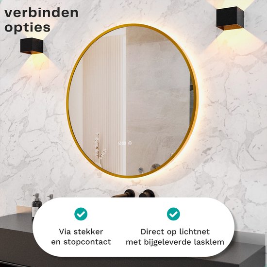 Mirlux Miroir de salle de bain avec éclairage LED et chauffage - Miroir mural rond - Miroir de douche anti-condensation - Cadre doré - 80CM