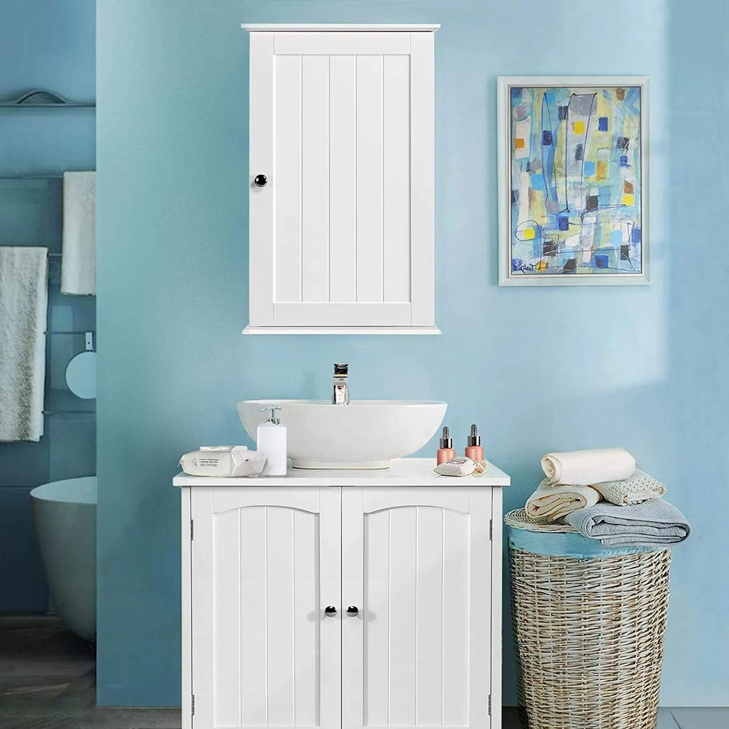 Yaheetech Armoire de salle de bain Armoire murale - 35 x 21 x 55 cm - Comprend deux étagères réglables, un revêtement hydrofuge et une construction en MDF E1 - Pour la salle de bain et la cuisine - Bois blanc