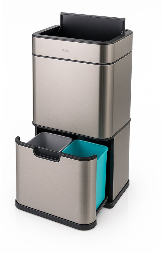 Home & Comfort - FlinQ Senzaro 60L Trash Bin Waste Separation - Poubelle - Poubelle de tri - Détecteur de mouvement - Inox