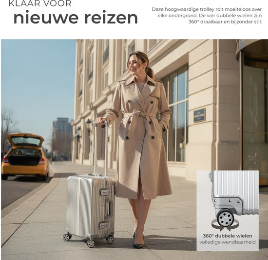 Valise cabine en aluminium tectake® - 36 litres - Double serrure à combinaison TSA à 3 chiffres - 53 cm - Valise cabine à roulettes - Valise de voyage à roulettes