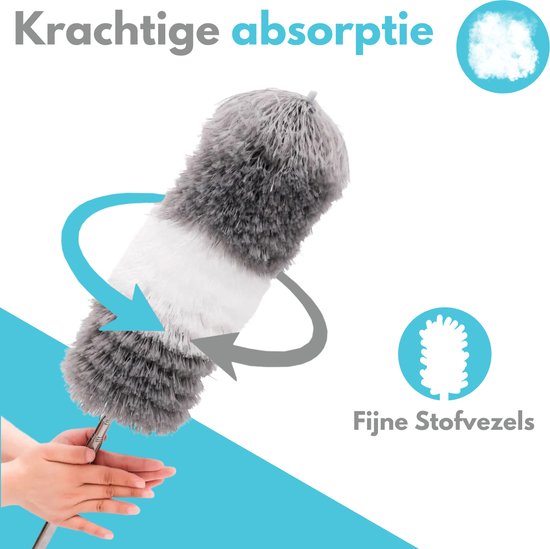 VAIVE Pelle à poussière extensible à 280 cm - Boule de rage avec manche télescopique - Plumeau - Dépoussiéreur - Lavable et rotatif - 3 accessoires