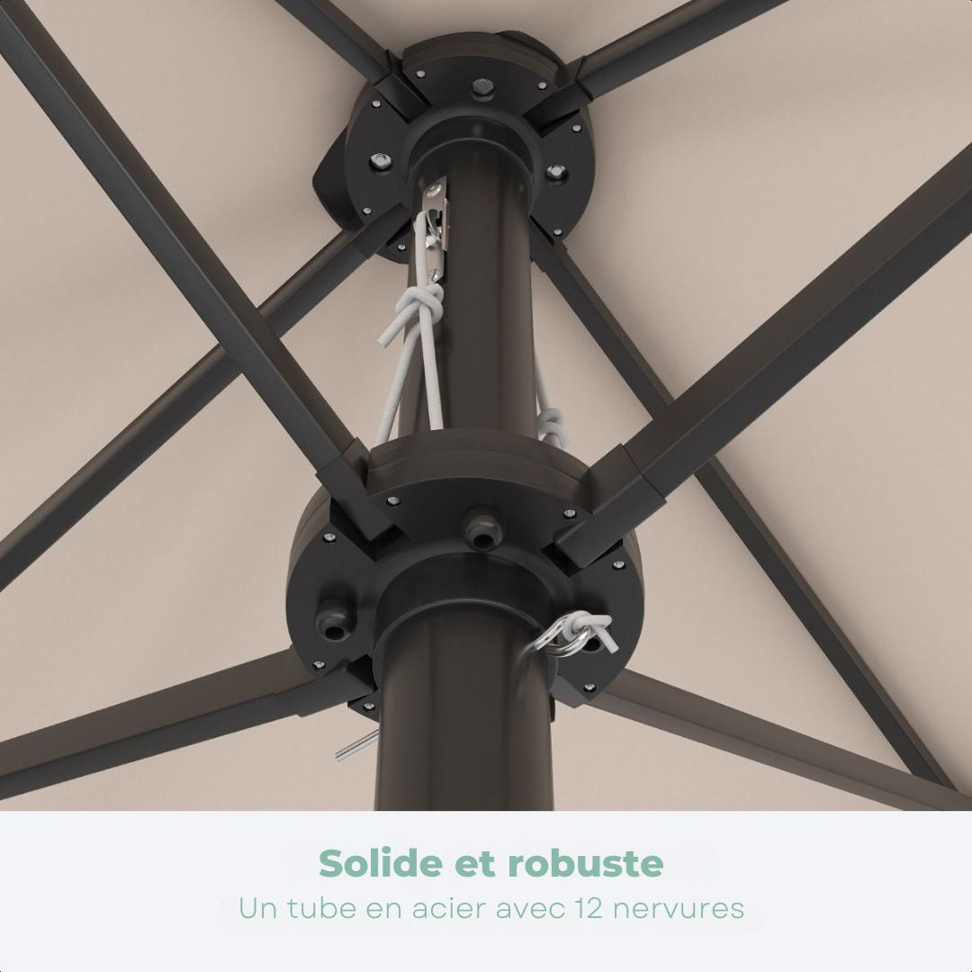 Parasol double LifeGoods- 270x460cm - jusqu'à 15 personnes - imperméable - avec housse - Taupe