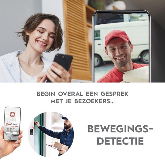 Alpina Smart Home Video Doorbell avec caméra et Wifi - Full HD - Interphone - Vision nocturne - Capteur de son et de mouvement - IP54