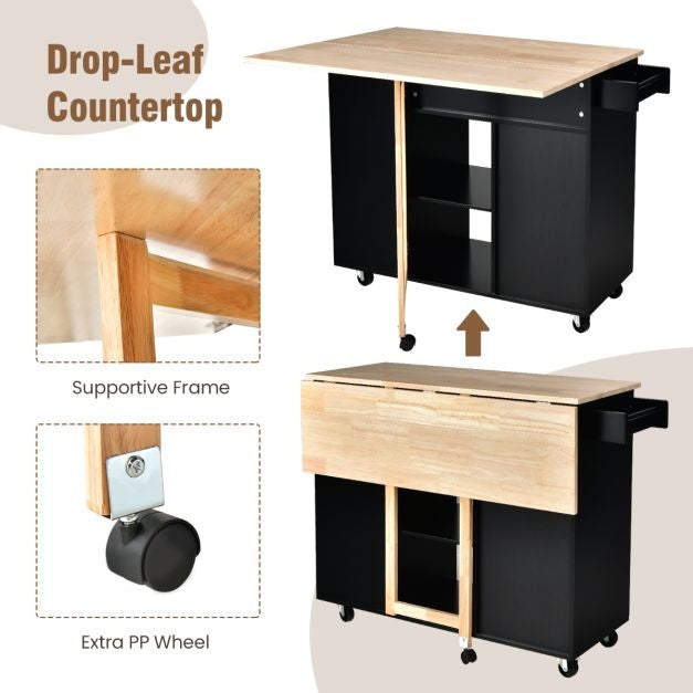 Coast Kitchen trolley chariot de service sur roulettes - Chariot pour îlot de cuisine - 124 x 43 x 92 cm - Noir