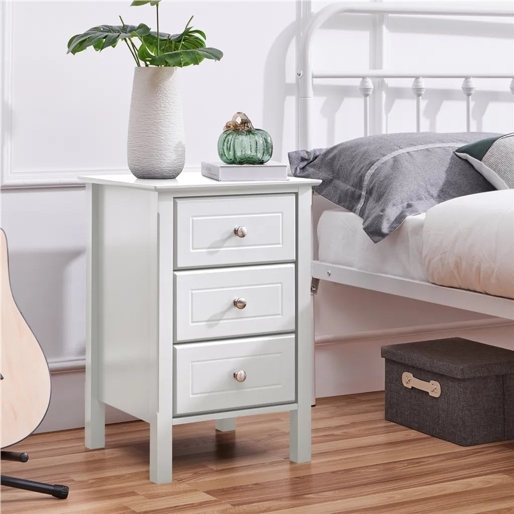 Yaheetech Tables de nuit - Lot de 2 - Avec 3 tiroirs - Table de lit - Blanc - Multifonctionnel