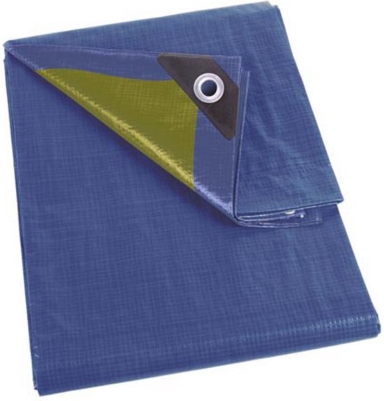 Bâche Perel, 12 œillets, coins renforcés, rectangulaire, bleu/vert, 70 g/m², 2 x 4 m