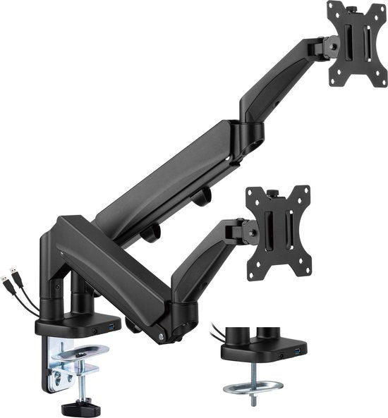 Support moniteur 2 écrans vérin à gaz - bras pour moniteur - usb 3.0 et type c - entièrement réglable