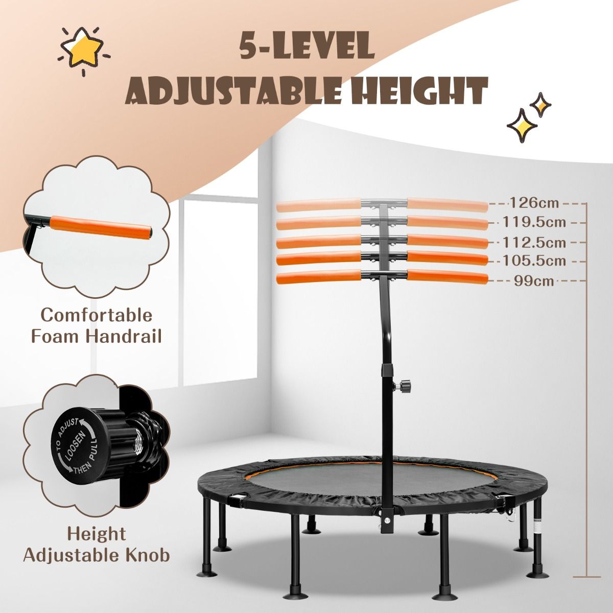 Mini trampoline Coast avec poignée réglable - jusqu'à 100kg - Ø117cm