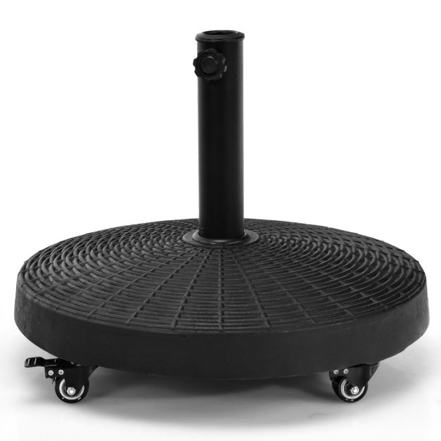 Pied de parasol à roulettes Coast Black - 23 kg, Ø52 cm, Hauteur 43.5 cm - Convient aux tiges de parasol de 38/48 mm