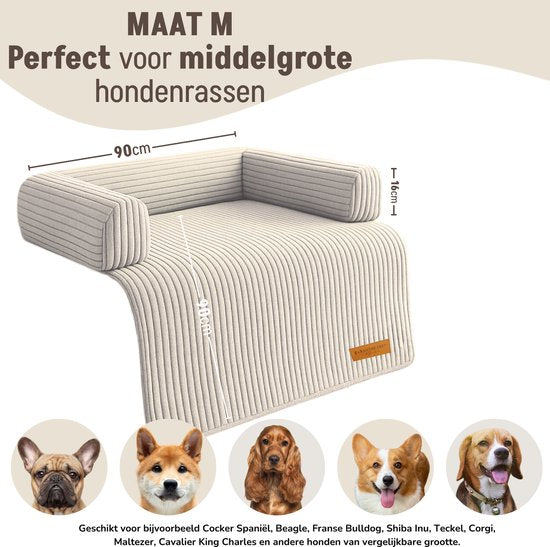 By Cee Cee Original Dog Rug Bench - Panier pour chien - Premium - Entièrement zippé - Tissu côtelé - Beige - 90x90 - Taille M