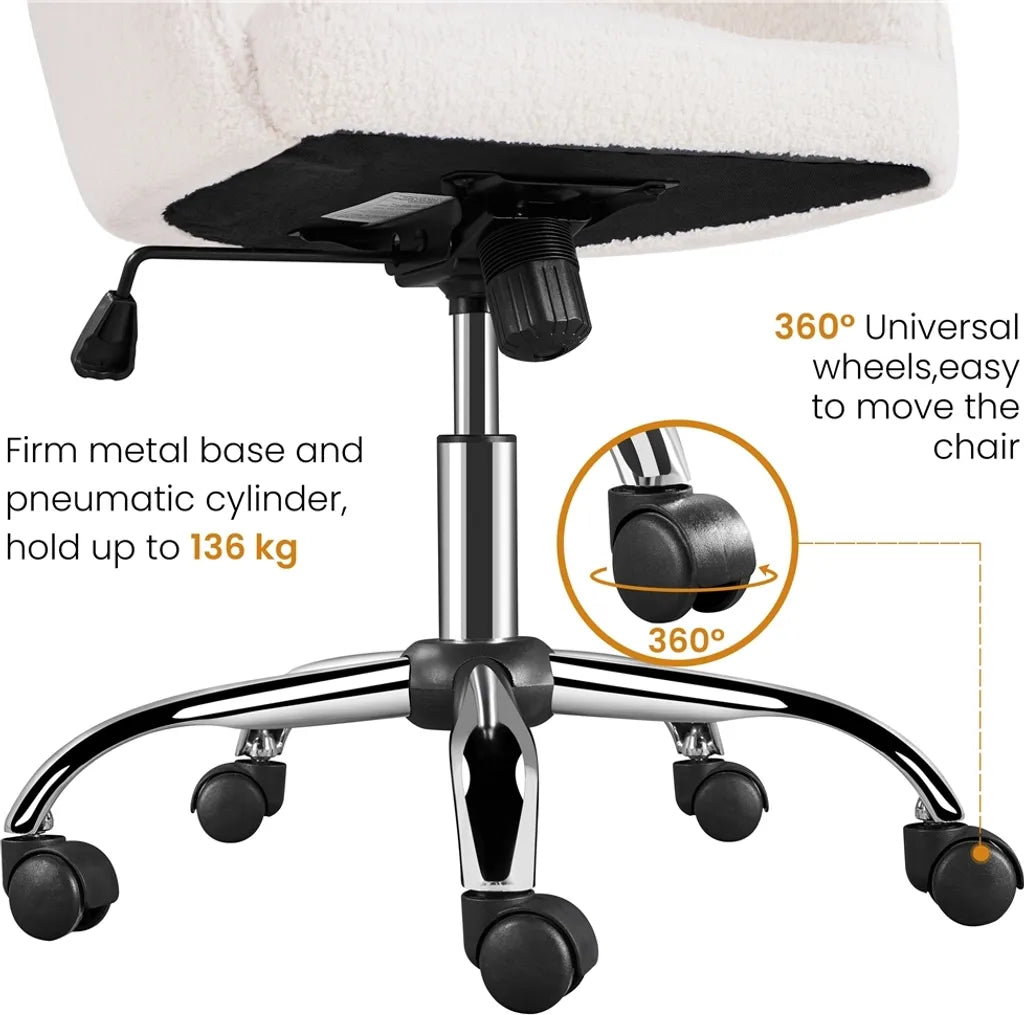 Chaise de bureau ergonomique Yaheetech 60 x 60 x 76,5-86,5 cm - Ivoire - Chaise pivotante réglable avec revêtement en velours