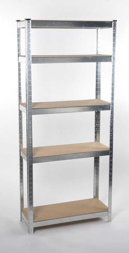 Kinzo - Armoire à racks (Heavy Duty) - 5 étagères en MDF, Max. 750 kg, montage sans vis - 172 x 75 x 30 cm - Métal/MDF - Gris/Brun