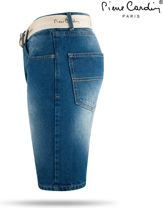 Pierre Cardin - Bermuda pour homme avec ceinture gratuite - Mid Wash - Denim