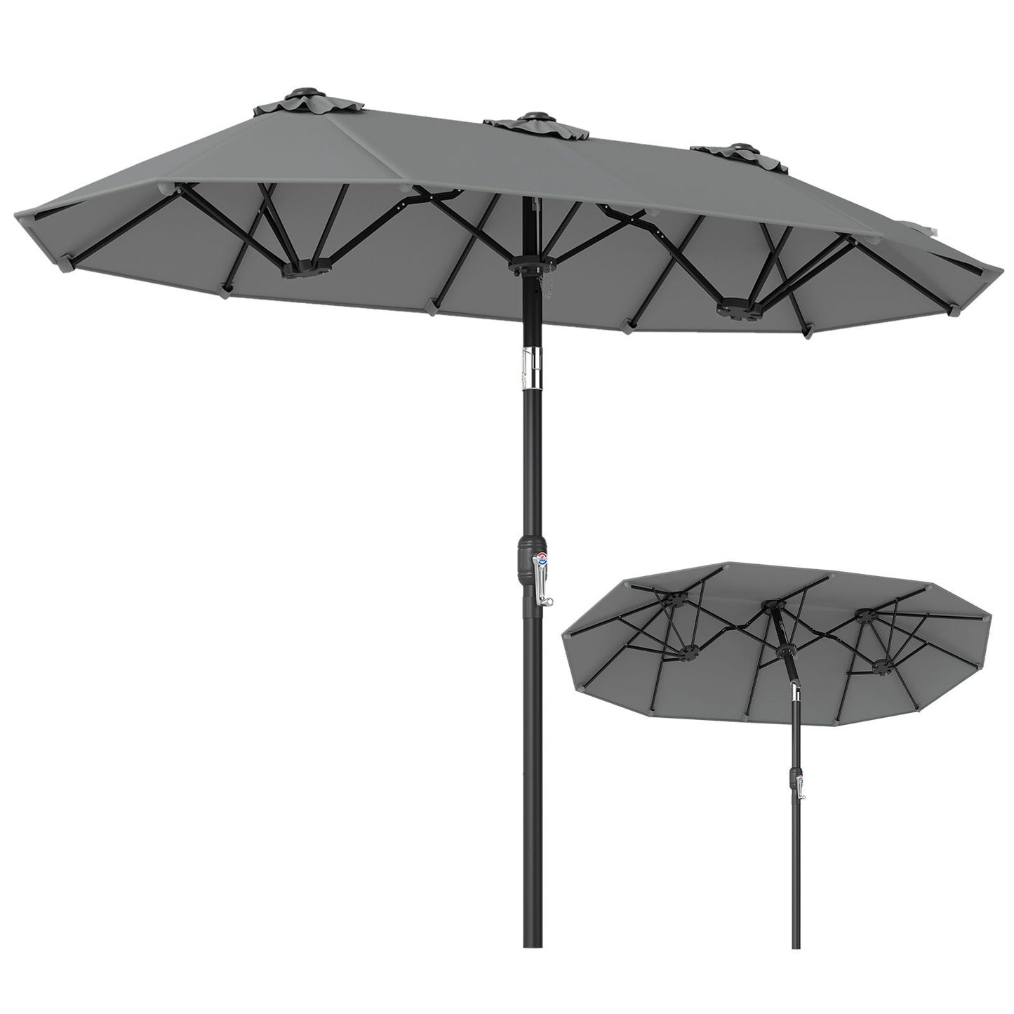 Parasol double Coast 300 x 160 cm - Rectangulaire - Inclinable - Gris