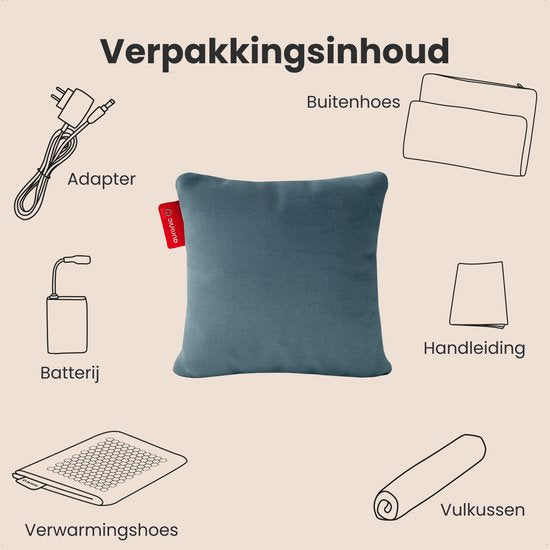Auronic Heat Pillow - Classic - 45x45 - Sans fil - Rechargeable - Oreiller électrique - Infrarouge - Bleu