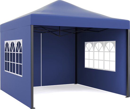 Niceey Party Tent - 3x3m - Pavillon - pliable et imperméable - Tente de réception avec parois latérales - Tente de jardin - Montage facile - Sac de transport à roulettes - Bleu foncé