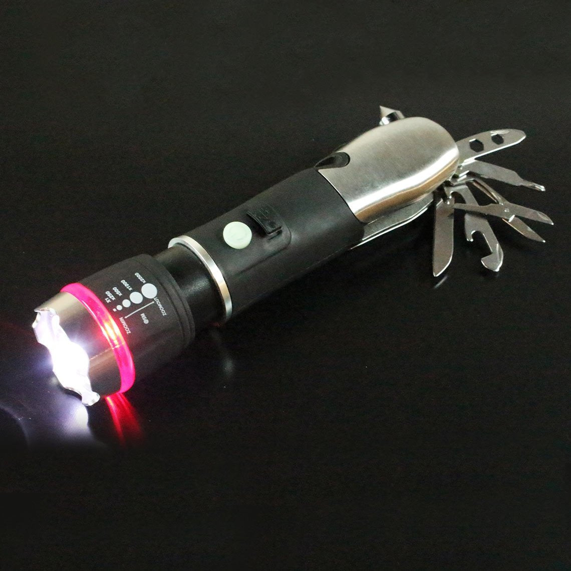 Lampe de poche LED Panta Safe Guard - Puissance lumineuse de 300 lumens - Trousse de secours intégrée - Rechargeable via USB - Résistante à l'eau et à la saleté