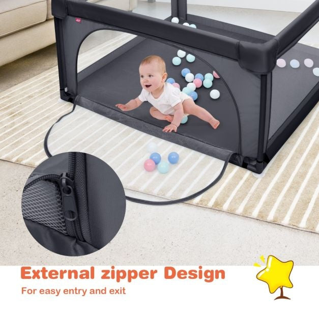 Coast Baby Playpen Ground Box with 50 Playballs Parc pour bébé avec filet respirant 120 x 120 cm Gris foncé