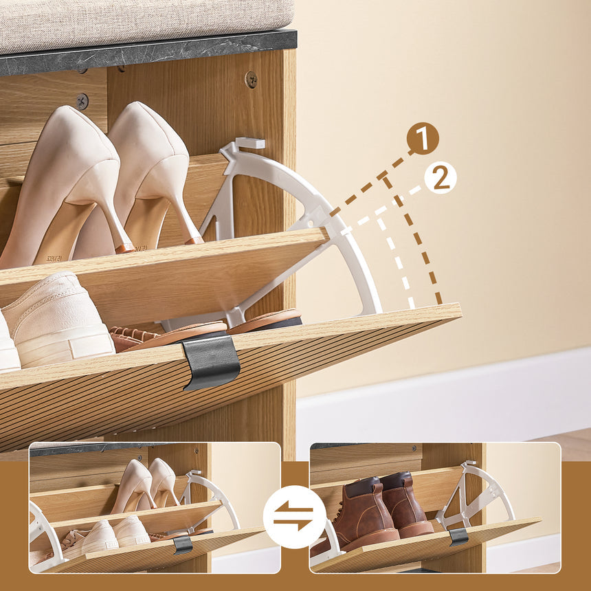 SoBuy FSR201-N Banc à chaussures, entrée, avec siège rembourré, confortable, pliable, noir et bois clair, supporte 113 kg, 60 x 24 x 50 cm