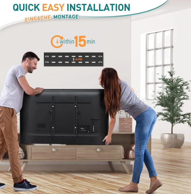 Support mural pour téléviseur ELIVED Ultra Slim 26 à 60 pouces - Inclinable - Jusqu'à 45 kg