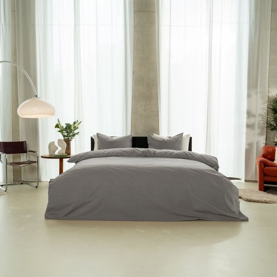 Kayori Kayori Puro Housse de couette en percale - 240 x 200-220 + 2 taies d'oreiller - Lits jumeaux - Qualité hôtelière - Gris chaud