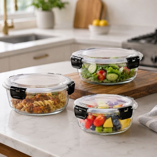 Boîtes en verre Ceruzo pour la préparation des repas – Lot de 3 – Hermétiques – Rondes