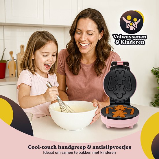 JAP Appliances Dough Joy Waffle Iron - Gaufrier pour 1 gaufre ronde - revêtement antiadhésif - voyant lumineux - Gaufres 16x16 cm - Rose
