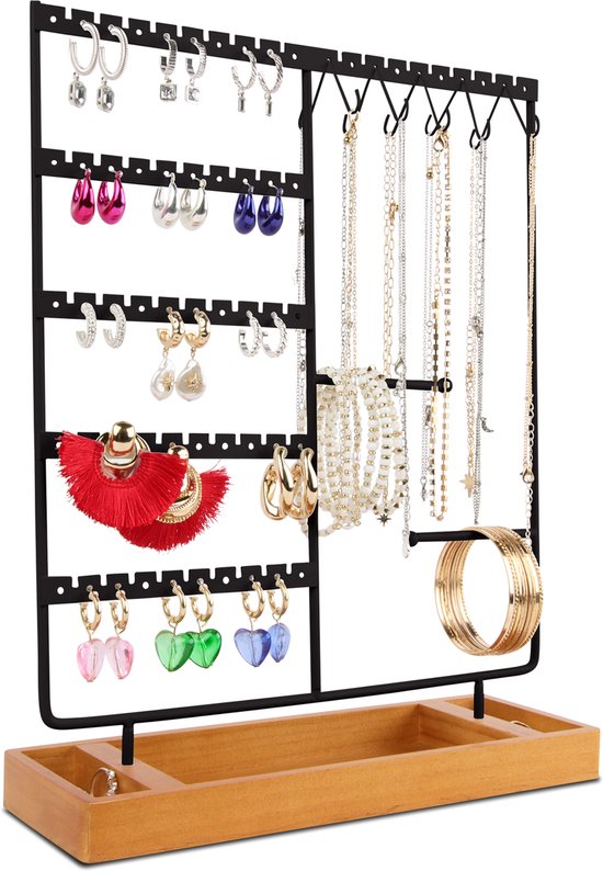 Posity Porte-bijoux - Porte-bijoux - Porte-boucles d'oreilles - Porte-bijoux - Pour colliers/bracelets/boucles/bijoux - Bois et métal - Noir