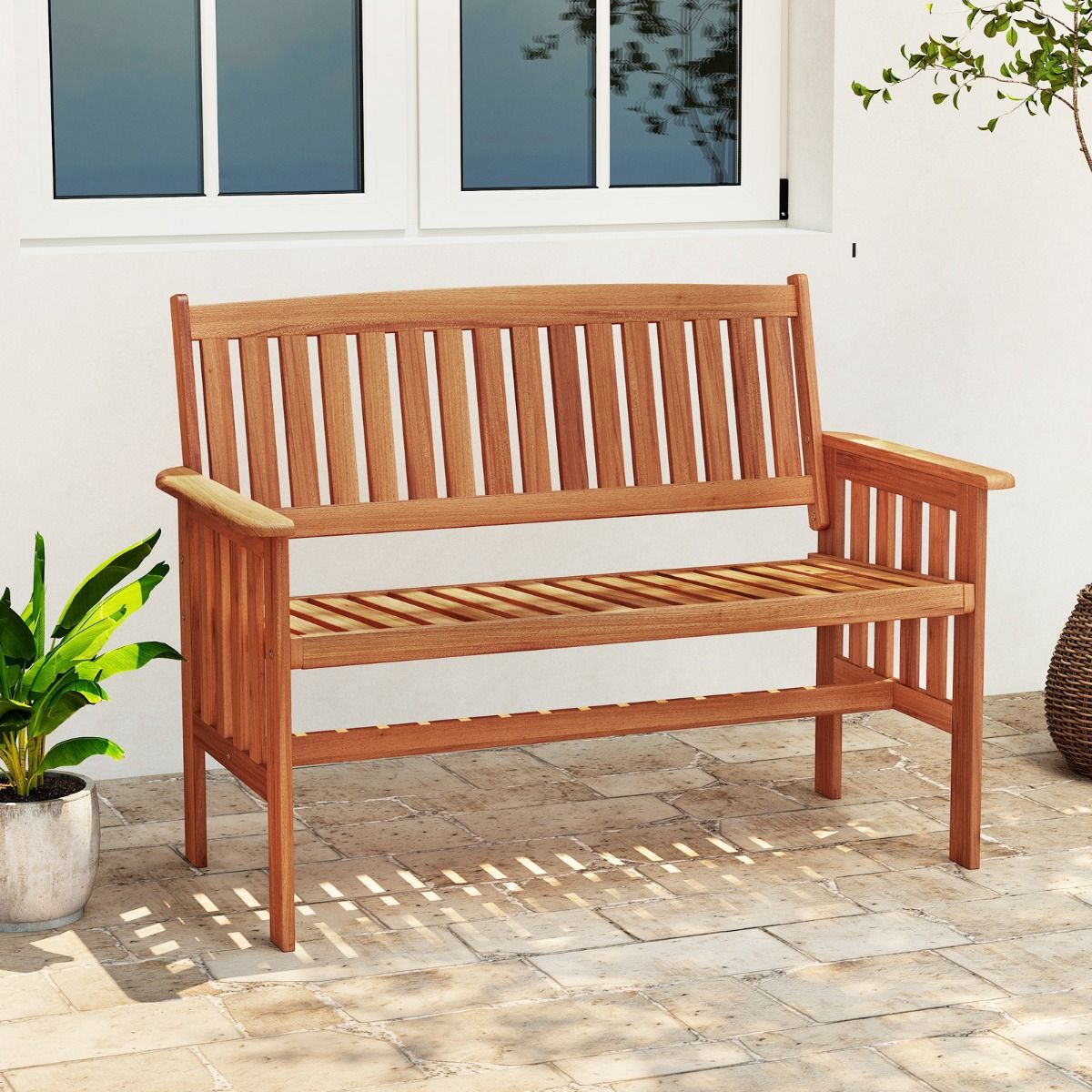 Banc de jardin en bois Coast - 2 places - dossier réglable - couleur naturelle - 119 x 59,5 x 89 cm