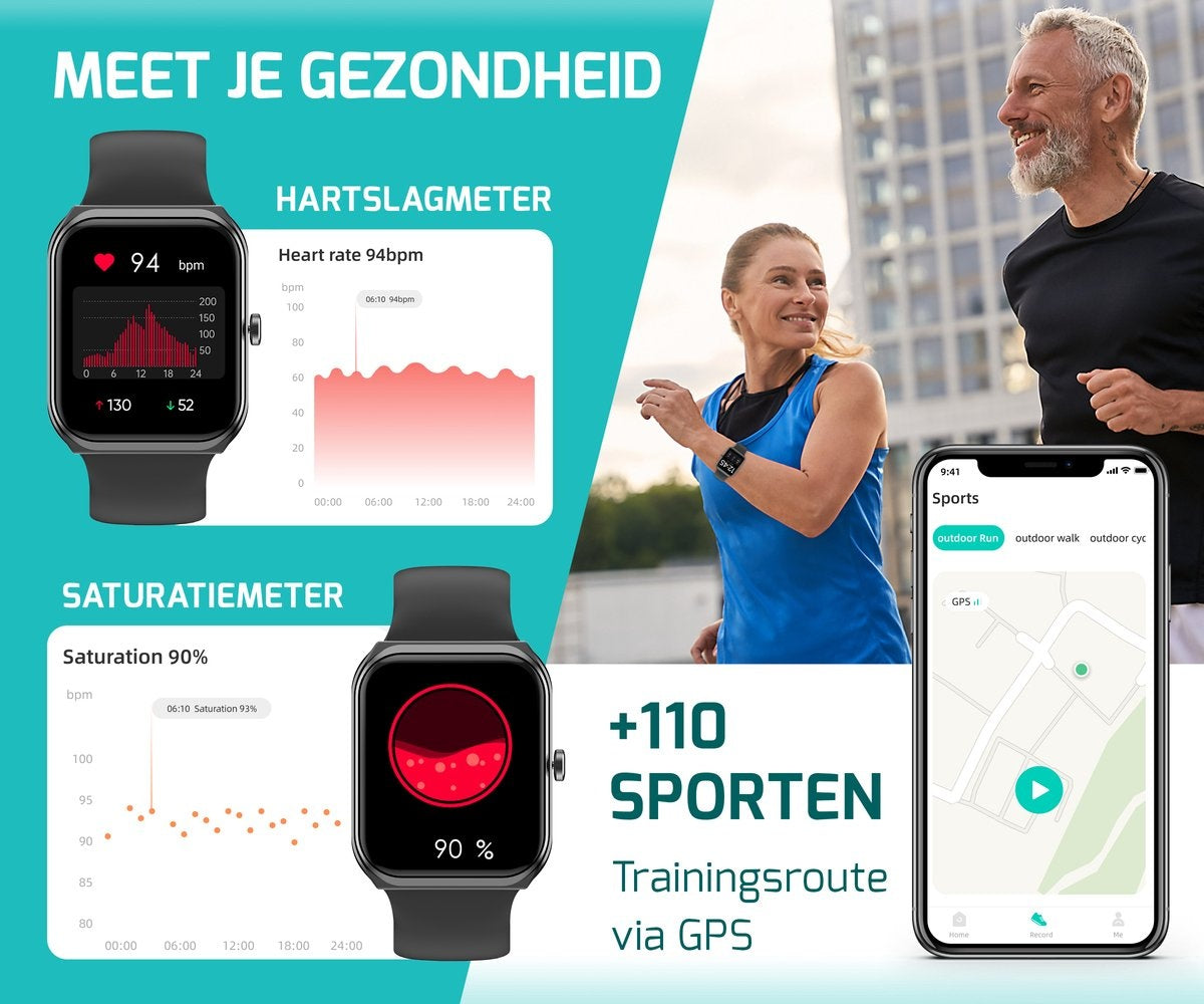 FITAGE Smartwatch - Podomètre - Montre sport - Noir