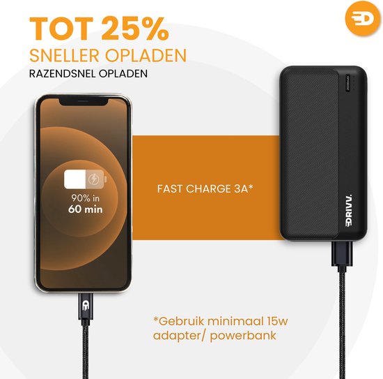 Drivv. Câble USB vers USB C - Chargeur rapide - Câble de données et de charge USB C - 3 mètres - Convient à Samsung, iPhone 15 et autres - Noir