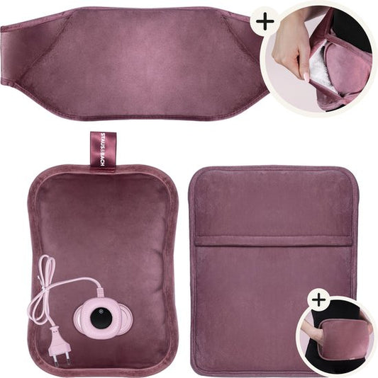 STAUS&BACH Bellune - Bouillotte électrique avec manchon - Bouillotte avec 3 niveaux de chaleur (50°C à 65°C) - 2 à 10 heures de chaleur - Bouillotte pour bébé - Chauffe-abdomen, chauffe-nuque et chauffe-dos - Bande chauffante menstruelle - Rouge bordeaux