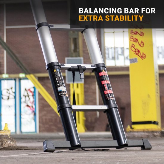 Batavia Échelle télescopique professionnelle 3,81m - Longueur étendue 381cm - Largeur de travail 32cm - Antidérapant - Charge max. 150kg - Hauteur de travail 481cm - Giraffe Air® Pro
