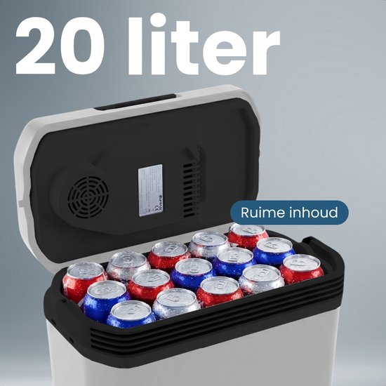 Auronic Coolbox électrique 12V et 230V - 20L - Réfrigérateur de camping - Voiture - Refroidissement et chauffage - Frigobox - Gris clair