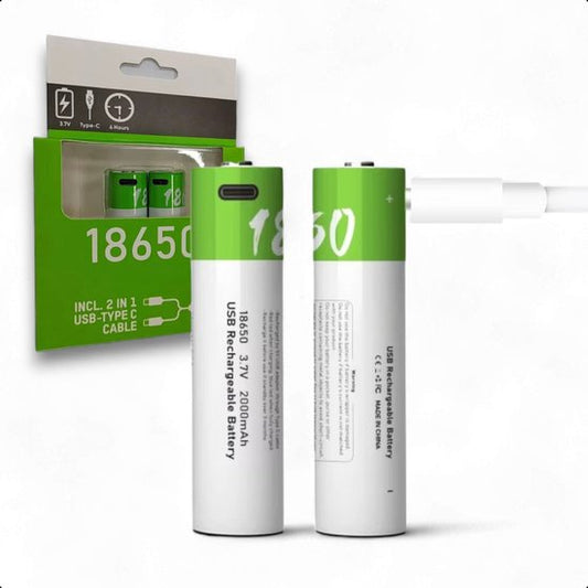 2-Pack Tech Essentials® 18650 USB-C Batteries rechargeables - Li-ion 3.7V - 2000mAh - Bouton - Batterie - Lithium
