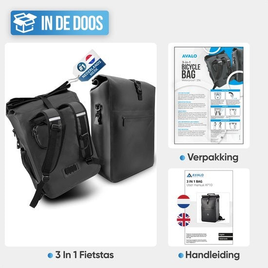 Avalo Bicycle Bag - Sac à dos/Sac à bandoulière/Sac à vélo - 25L - Imperméable - Noir