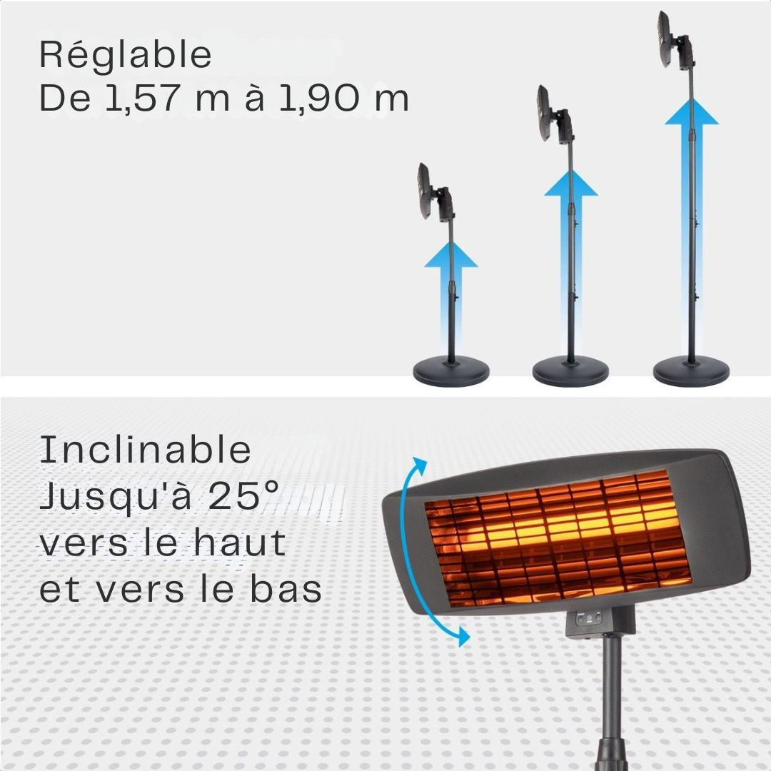 Chauffage de terrasse - Auronic - Électrique - 2000W - Télécommande incluse - 3 niveaux - Noir