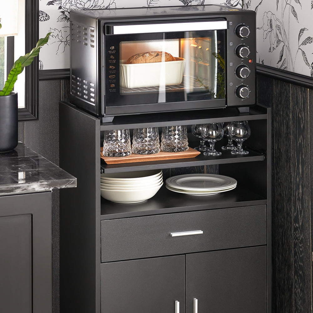 SoBuy Chariot de cuisine à roulettes - Max. 60 kg - 2 Armoires - 59 x 92 x 40 cm - Noir