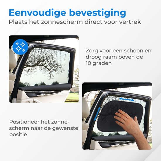 Nuvance - Pare-soleil voiture bébé - 2 pièces - avec protection UV pour bébé et enfant - Protection solaire vitres latérales - Autocollant - Taille unique - Noir