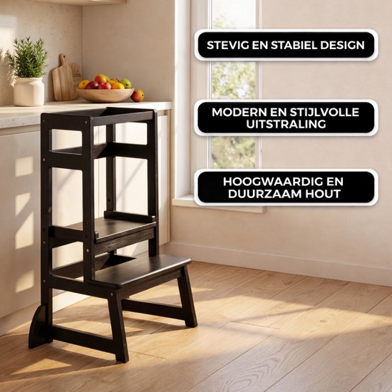 Oemmie Learning Tower - Tour d'apprentissage - Tour d'apprentissage Montessori - Tour d'apprentissage Kitchen Aid - Tour d'apprentissage - Step up - Marchepied pour enfants - Noir