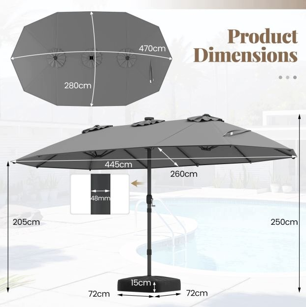 Parasol LED Coast avec pied – 260 x 250 cm – Gris