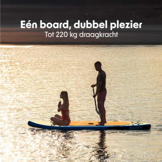 LifeGoods SUP Board Tandem - 2 personnes - capacité de charge 220 KG - 381 x 86 cm - gonflable - paquet Sup complet - blanc/noir
