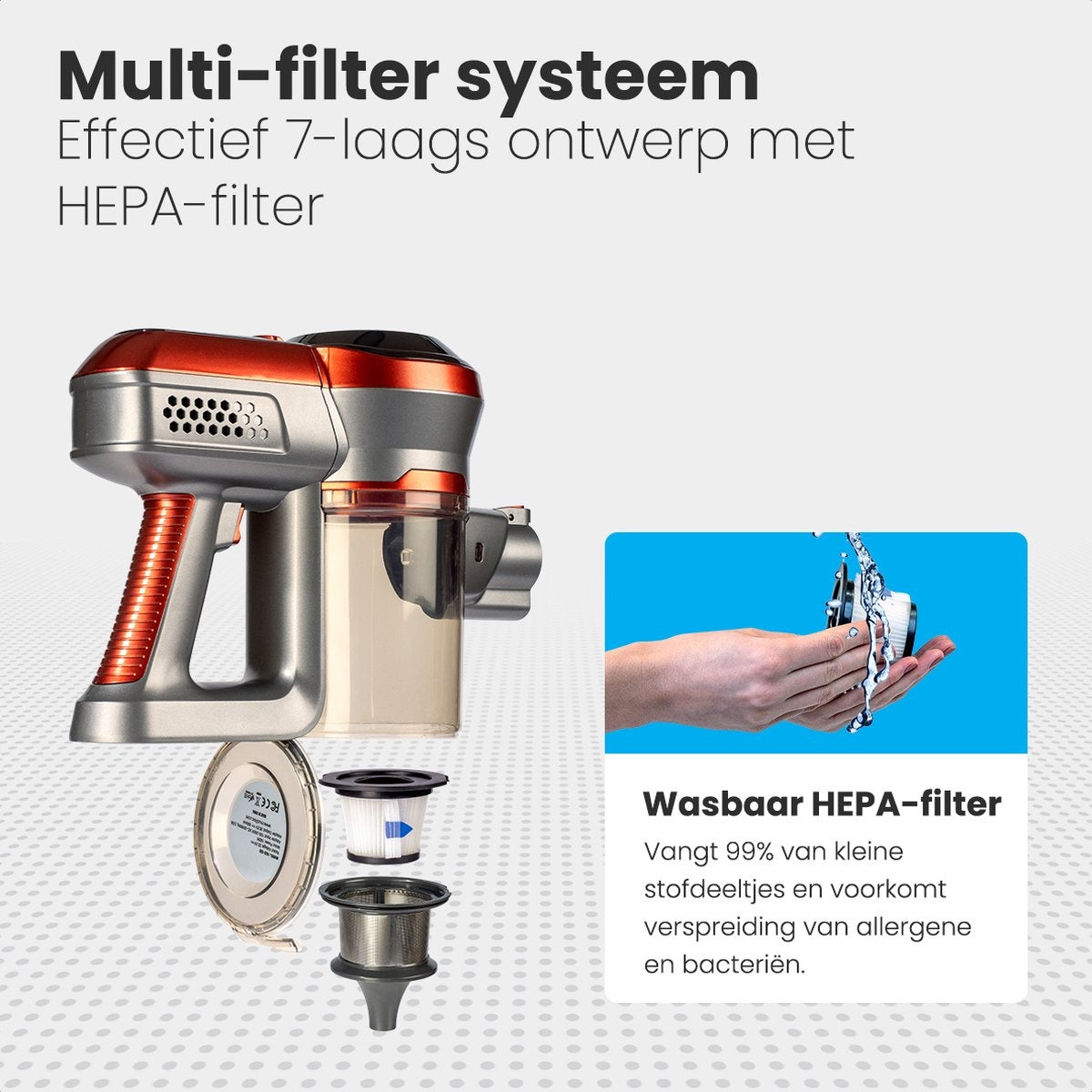 Aspirateur Sans fil - Auronic - Sans sac - 4-en-1 - Alimenté par batterie - 160W - Rouge/Gris