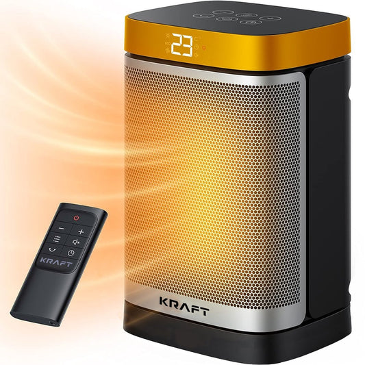 KRAFT Réchaud électrique - Réchaud à ventilateur céramique - Chauffage - Chauffe-terrasse - Chauffage électrique - 1500W - Fonction de rotation 70