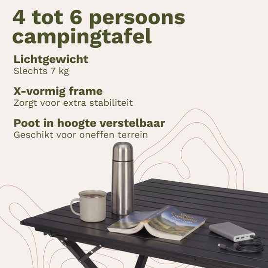 TRVLMORE Table de camping - 120x70x70cm - Légère avec structure en aluminium - Table pliante réglable - Table de camping - Table pliante - Noir